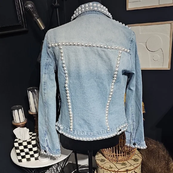 Pearl Embellished Denim Jacket - Picture 6 of 11